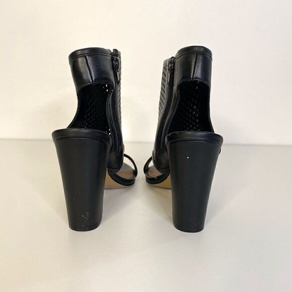 Dolce Vita Black Perforated Leather Block Heel Peep Toe Bootie - Picture 4 of 8